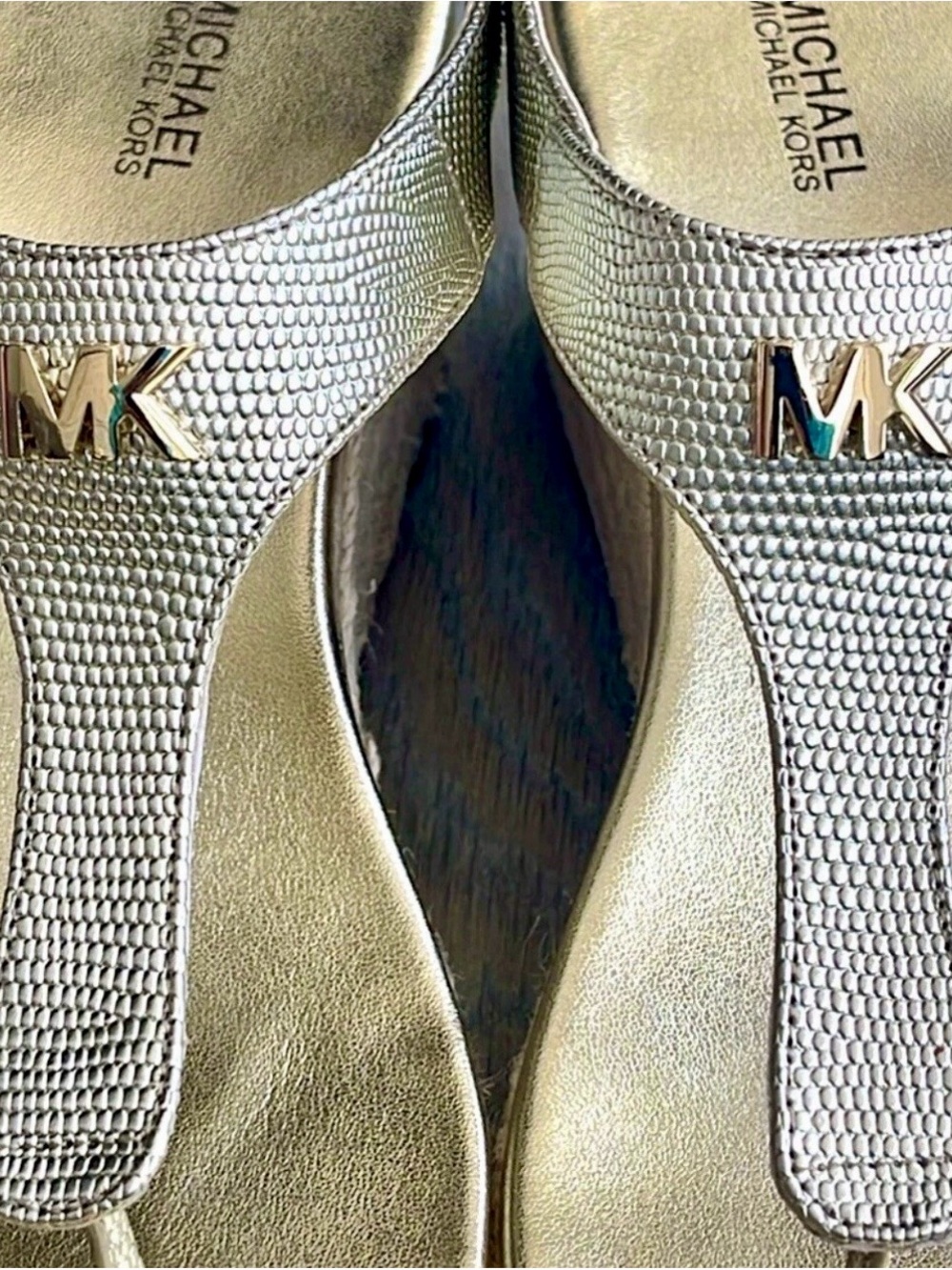 Michael Kors Gold Metallic Espadrille Wedge Sandals - Picture 3 of 7